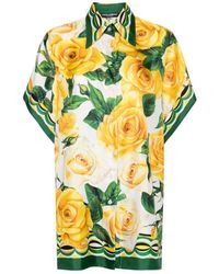 Dolce & Gabbana - Camisa de seda estampada de rosas con ribete contrastante - Lyst