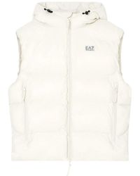 EA7 - Jassen ,Grijs ,Leer Gewatteerde Gilet Met Capuchon - Lyst