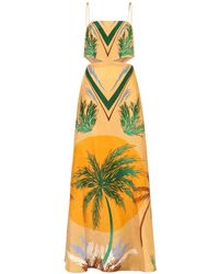 Raquel Diniz - Vestido largo de seda con estampado de palmeras bali - Lyst
