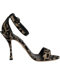 Dolce & Gabbana - Goldene Leopard Knöchelriemen Absatzsandalen - Lyst