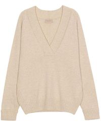 John Smedley - R wickel-jersey mit tiefem v-ausschnitt und rippdetails - Lyst