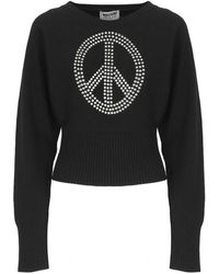 Moschino - Truien & Vesten ,Zwart ,Wol Zwarte Trui Met Peace Logo - Lyst