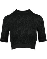 Palm Angels - Truien & Vesten ,Zwart ,Polyester Korte Lamé Trui - Lyst