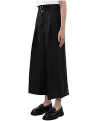 Peserico - Pantaloni neri in lino con pieghe e vita alta - Lyst