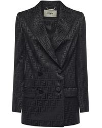 Fendi - Zijden Jacquard Double-Breasted Jas - Lyst