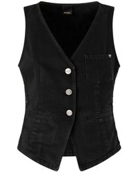 Pinko - Jassen ,Zwart ,Katoen Geknoopte Gilet Met Zakken - Lyst
