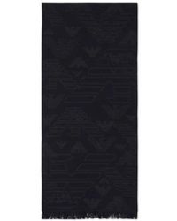 Emporio Armani - Accessoires ,Blauw ,Wol Wollen Sjaal Met Jacquard Adelaar Over Het Hele Oppervlak - Lyst