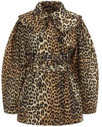 Ganni - Leopard Duchesse Nylon Korte Trenchcoat - Lyst