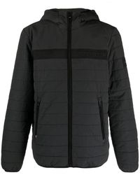 Tommy Hilfiger - Jassen ,Zwart ,Leer Gewatteerde Jas Met Capuchon - Lyst