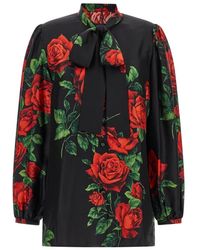 Dolce & Gabbana - Zijden Blouse Met Rozenprint - Lyst