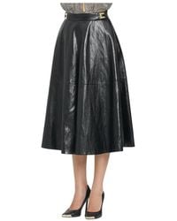 Elisabetta Franchi - Zwarte Midi Rok Met Gebarsten Leder Effect - Lyst