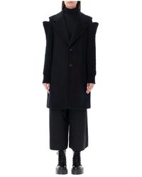 Noir Kei Ninomiya - Cappotto di lana nero con scollo a v - Lyst
