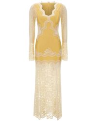 Rabanne - Kleedjes ,Geel ,Maxi-Jurk Van Jersey Met Kanten Afwerking - Lyst