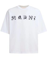 Marni - Weiße blumenmuster kurzarm t-shirt - Lyst