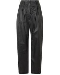 Alberta Ferretti - Broeken ,Zwart ,Leren Broek Met Wijde Pasvorm - Lyst
