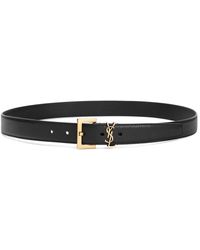 Saint Laurent - Grained Leather Belt With-Tone Hardware - Lyst