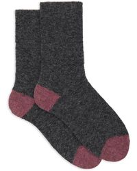 Gallo - Kurze Einfarbige Graue Bouclé-Socken Für Damen Mit Kontrastierenden Details - Lyst