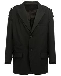 Yohji Yamamoto - Single-Breasted Blazer Met Riemdetail - Lyst