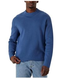 SELECTED - Truien & Vesten ,Blauw ,Wol Blauwe Gebreide Mock Neck Trui - Lyst