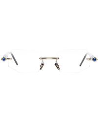 Kuboraum - Accessoires ,Geel ,Hexagonale Randloze Bril Licht Goud/Blauw - Lyst