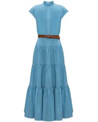 Max Mara - Hellblaues Kleid Mit Abnehmbarem Gürtel - Lyst