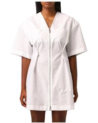 Givenchy - Vestido blanco de algodón con escote en v y mangas cortas - Lyst