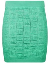 Balmain - Rokken ,Groen ,Polyester Openwork Monogram Gebreide Rok - Lyst