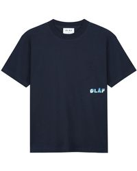OLAF HUSSEIN - T-shirt slub logo acquerello blu scuro - Lyst