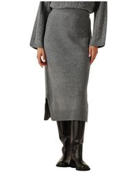 Mos Mosh - Kleedjes ,Grijs ,Wol Grijze Gebreide Maxi Rok - Lyst