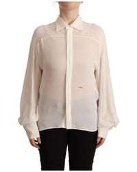DSquared² - Overhemden ,Wit ,Off Zijden Blouse Top Met Kraag - Lyst