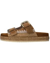 Mou - Schoenen ,Bruin ,Leer Sandaal Met Dubbele Gesp Raffia Wrapping - Lyst
