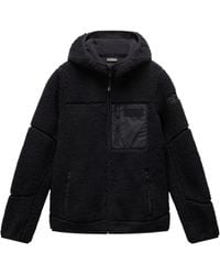 Napapijri - Giacca in pile nera con cappuccio yupik - Lyst