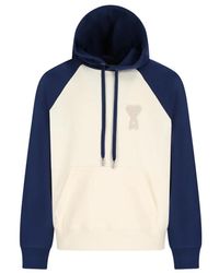 Ami Paris - Hoodies & Sweatvesten ,Wit ,Katoen Boxy Fit Hoodie Met Ami De Coeur Gebreide Patch - Lyst