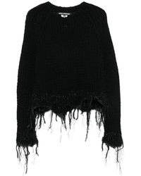 Junya Watanabe - Truien & Vesten ,Zwart ,Wol Gefreidde Trui Met Dikke Ribbel - Lyst