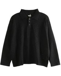 Bode - Tops ,Zwart ,Katoen Anisette Open-Knit Polo - Lyst