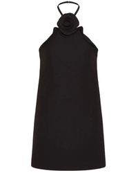 Valentino - Kleedjes ,Zwart ,Zwarte Jurk Met Bloemenhalsband - Lyst
