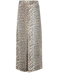 Ganni - Print Denim Maxi Slit Rok - Lyst