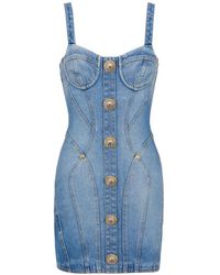 Balmain - Korte Denim Jurk Met Knopen - Lyst