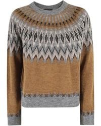 Roberto Collina - Fair Isle Trui Grijs Ronde Hals - Lyst