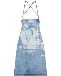 DIESEL - Hellblaues midi-kleid mit bandeau-ausschnitt - Lyst