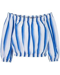 Marc Cain - Overhemden ,Blauw ,Katoen Gestreepte Carmen Blouse - Lyst