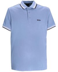 HUGO - Tops ,Blauw ,Blauwe Button-Up Sweater Met Logo Print - Lyst