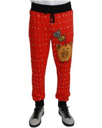 Dolce & Gabbana - Broeken ,Rood ,Katoen Trainingsbroeken Met Juwelen Spaarvarkentjes - Lyst