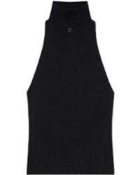 Courreges - Tops ,Zwart ,Katoen Zwarte Mockneck Mouwloze Logo Top - Lyst