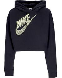 Nike - Fitness ,Zwart ,Katoen Zwarte Crop Hoodie Sportkleding Fleece - Lyst