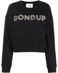 Dondup - Hoodies & Sweatvesten ,Zwart ,Katoen Felpa Logo Strass - Lyst