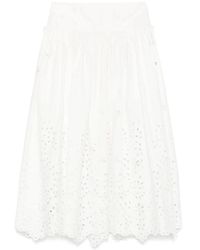 Self-Portrait - Witte Midi Rok Met Blad Borduurwerk - Lyst