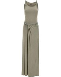 DIESEL - Kleedjes ,Groen ,Polyester D-Estiga Maxi-Jurk Met Knoopdetail - Lyst