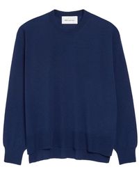 Ami Paris - Truien & Vesten ,Blauw ,Geribbelde Trui Met Ronde Hals - Lyst
