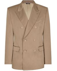 Dolce & Gabbana - Jassen ,Bruin ,Satijn Zijden Double-Breasted Blazer Met Peak Revers - Lyst